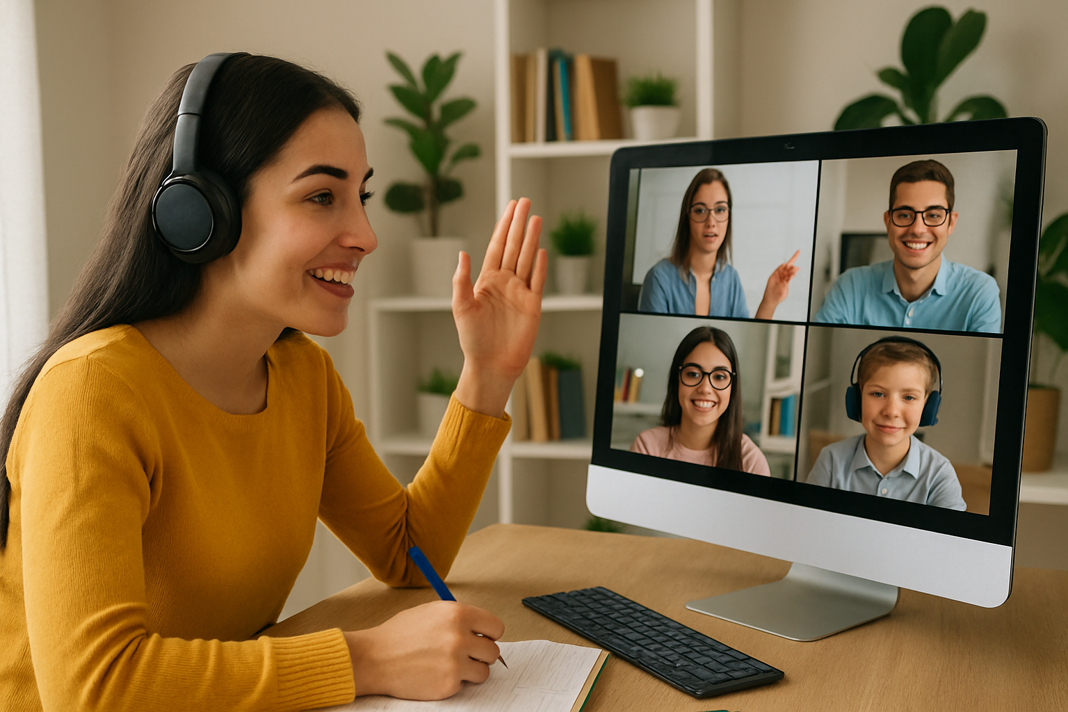 Estudiante participando en clase online interactiva