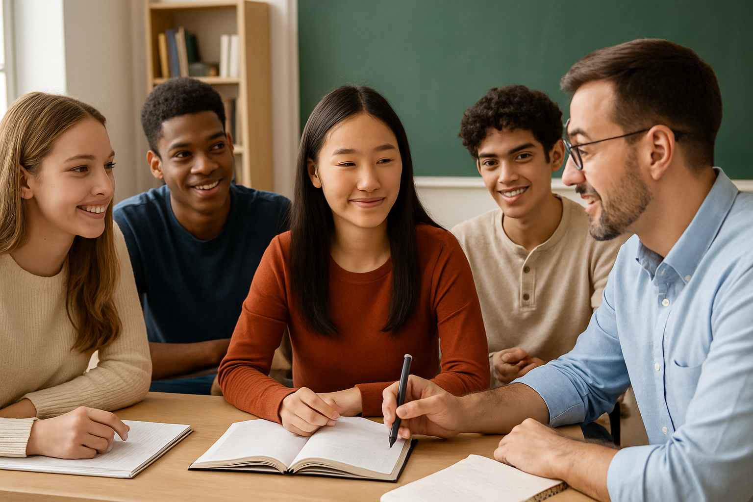 Grupo de alumnos recibiendo asesoría personalizada